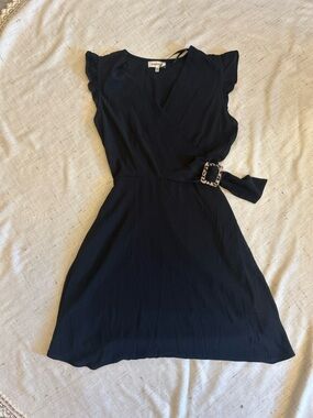 Monteau Black Wrap Dress with Leopard Buckle Detail XS